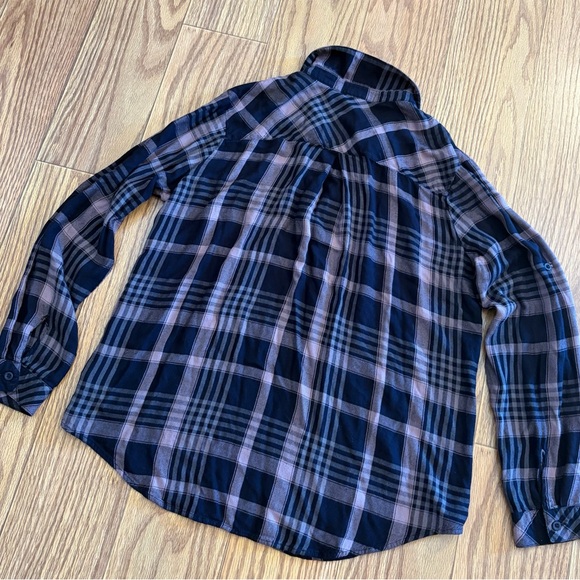 Anthropologie Cloth & Stone Womens Large Plaid Flannel Pullover Blue Lavender - Picture 4 of 9